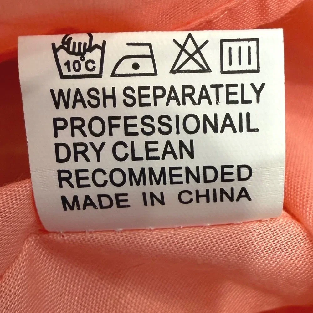 Aox Women Peach Orange Geometric Mini Dress Long Sleeve Pleated Bib Size M NWOT - Picture 9 of 11